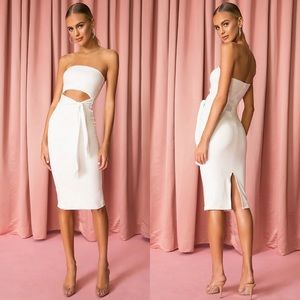 Revolve Superdown Sheyla Tube Top Midi Dress Open Front Tie Detail NWT Medium